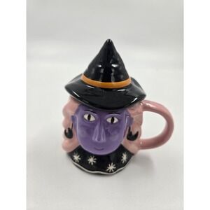 Hyde & EEK Boutique Witch Face Stoneware Mug with Lid Purple Hat Halloween 2025